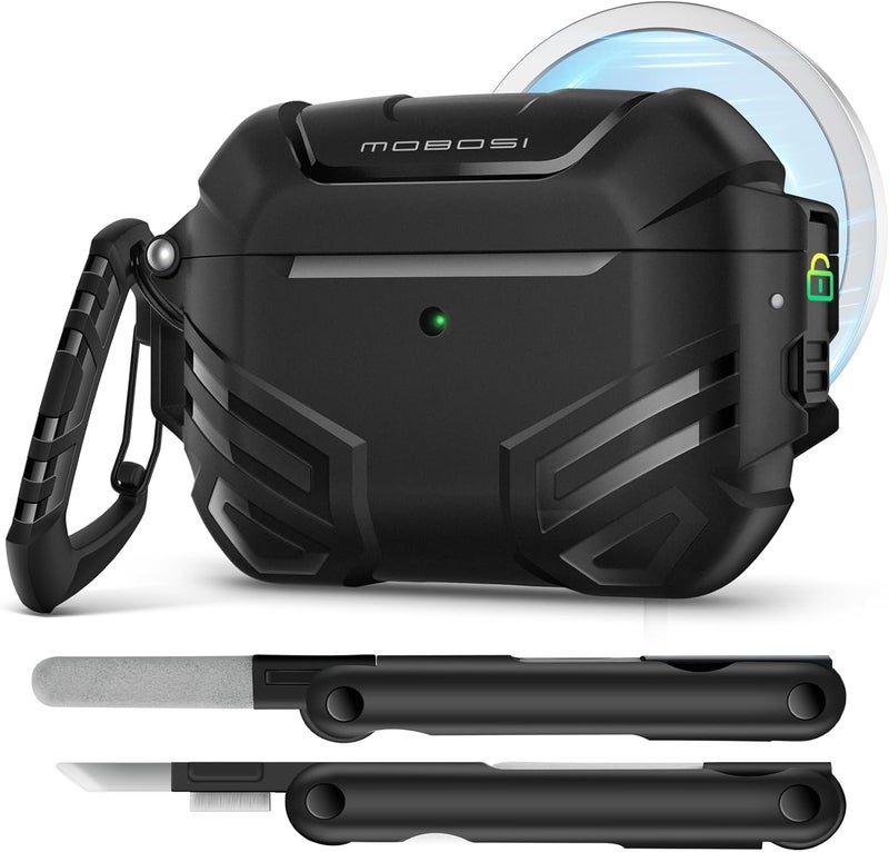 MOBOSI for AirPods Pro 3 Case with Lock, Compatible with AirPod Pro 3rd Generation Case [Compatible with MagSafe], Military Grade Protective Cover with Cleaner Kit & Keychain for Men(2025), Black - Image 1